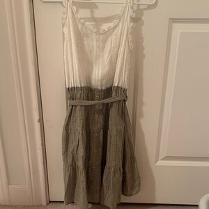 White and Green Sleeveless Dress